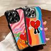 Bad Bunny Heart Plating Phone Case For Iphone 16 17 Pro Max Air 16E 14 15 Plus 12 13 Mini Anti-Fall Airabag Cover