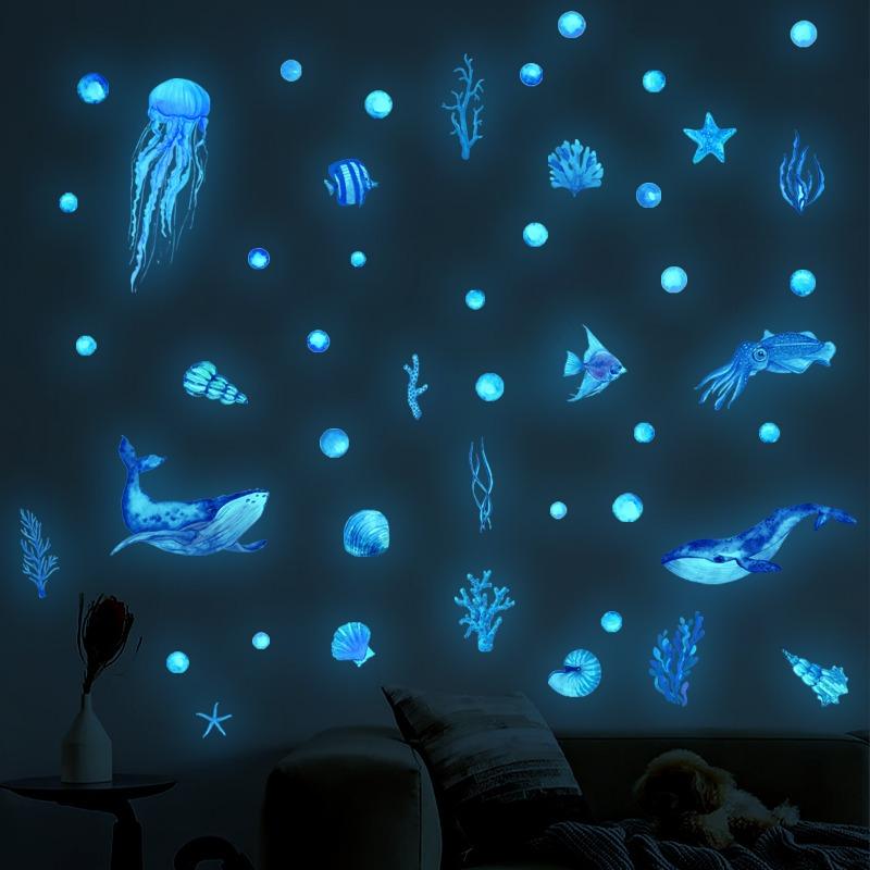 Luminous Fish Octopus Wall Stickers Underwater World Decal Glow In The Dark Stickers For Kids Rooms Kindergarten Wall Decoration