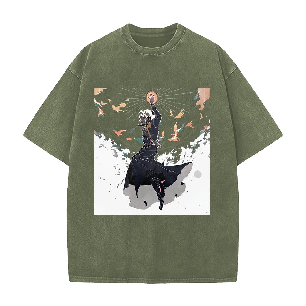 Hot Anime JoJos Bizarre Adventure Pucci Enrico Graphic Tee Men Washed Cotton Tshirt Casual Tshirt Harajuku Vintage T Shirt