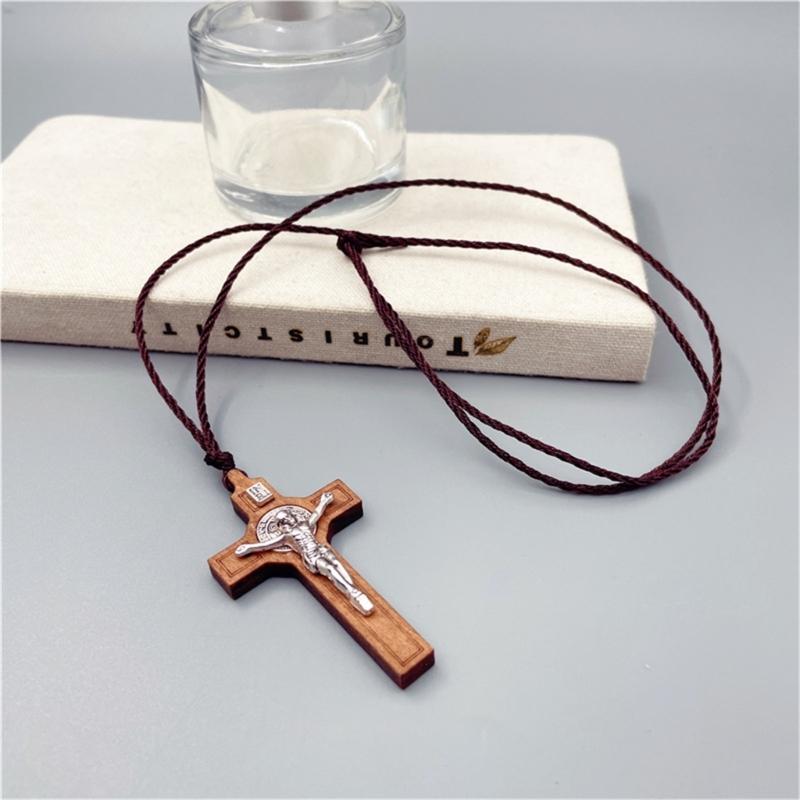 1PC Wood Crosses Necklace Wood Metal Pandent Necklace Gift for Boy Girl Jewelry