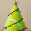 Sports Ball Inspired Christmas Tree Figurine Handcrafted Faux Leather Tree Shaped Tabletop Decoration with Golden Star Topper for Holiday Home Decor