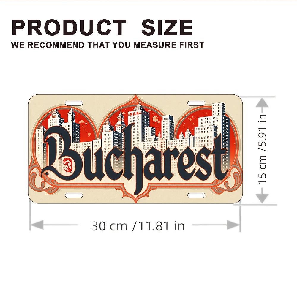 2D Flat, 1pc Retro Aluminum Wall Art Plaque - Vintage Cityscape Design with  Bucharest  Text 15x30cm(5.9x7.8inch)