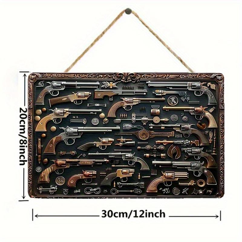 2D Flat Wooden Sign 30*20cm Vintage Firearms Wooden Wall Decorative Sign, Retro Military Decor for Home, Living Room, Farmhouse, Door & Scene