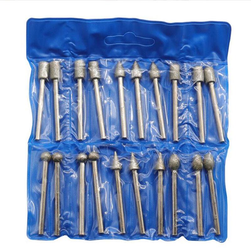 Diamond Grinding Head Grinding Needle Handle Diameter 3mm 20 Pieces Set of Fine Sand Jade Gem Stone Grinding Head Carving