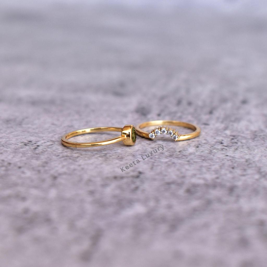 Genuine Peridot Ring Minimalist Design  August Birthstone Ring Unique Ring Set for Her Peridot Handmade Stacking Ring 14K Gold Ring