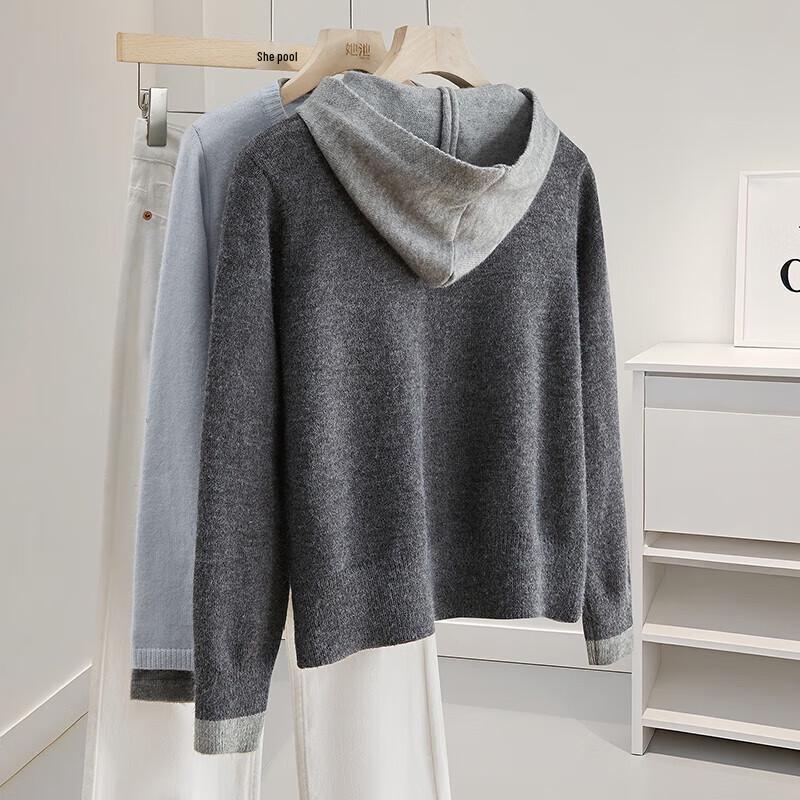 Women's Color-Block Hooded Faux Two-Piece Sweater Cardigan