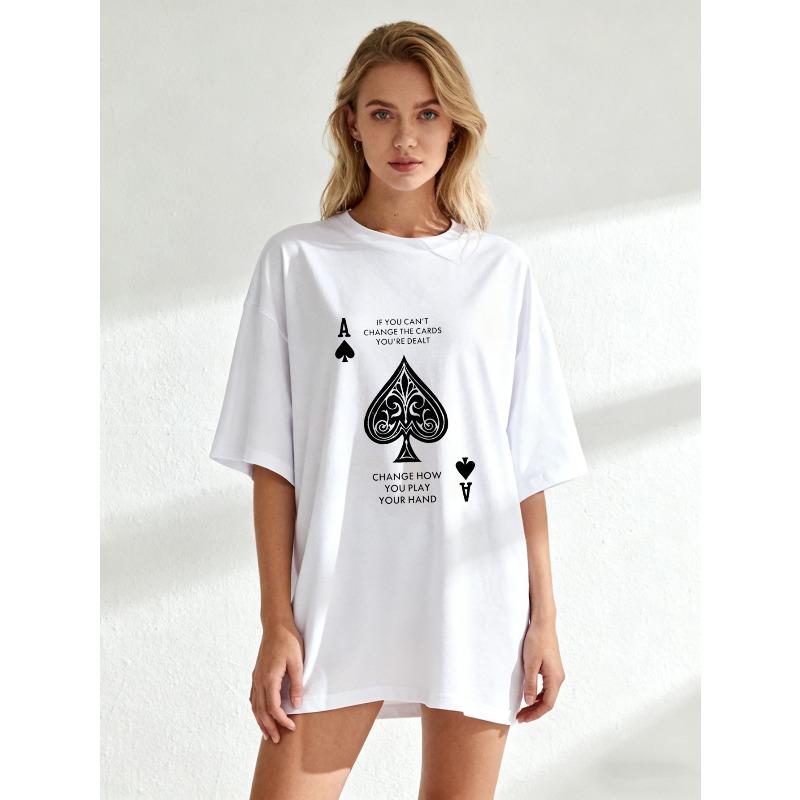 Oversized T Shirt Black Ace Of Spades Card Design With Motivational Quote Casual Streetwear For Women And Girls