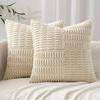 Blue Throw Pillow Covers 18x18 Inch Soft Corduroy Pillow Cover Boho Textured Striped Patchwork Cushion Case for Couch Sofa Bed