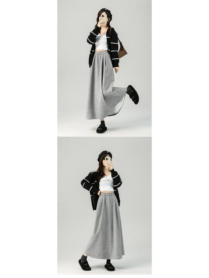Women's High Waist Gray A-Line Skirt - Early Spring 2026 Collection, Slimming Mid-Length Design