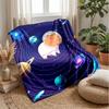 Capybara Astronaut In Space Blanket Personalized Name Flannel Blanket Soft Cozy Plush Throw for Sofa Bed Lightweight Home Decor