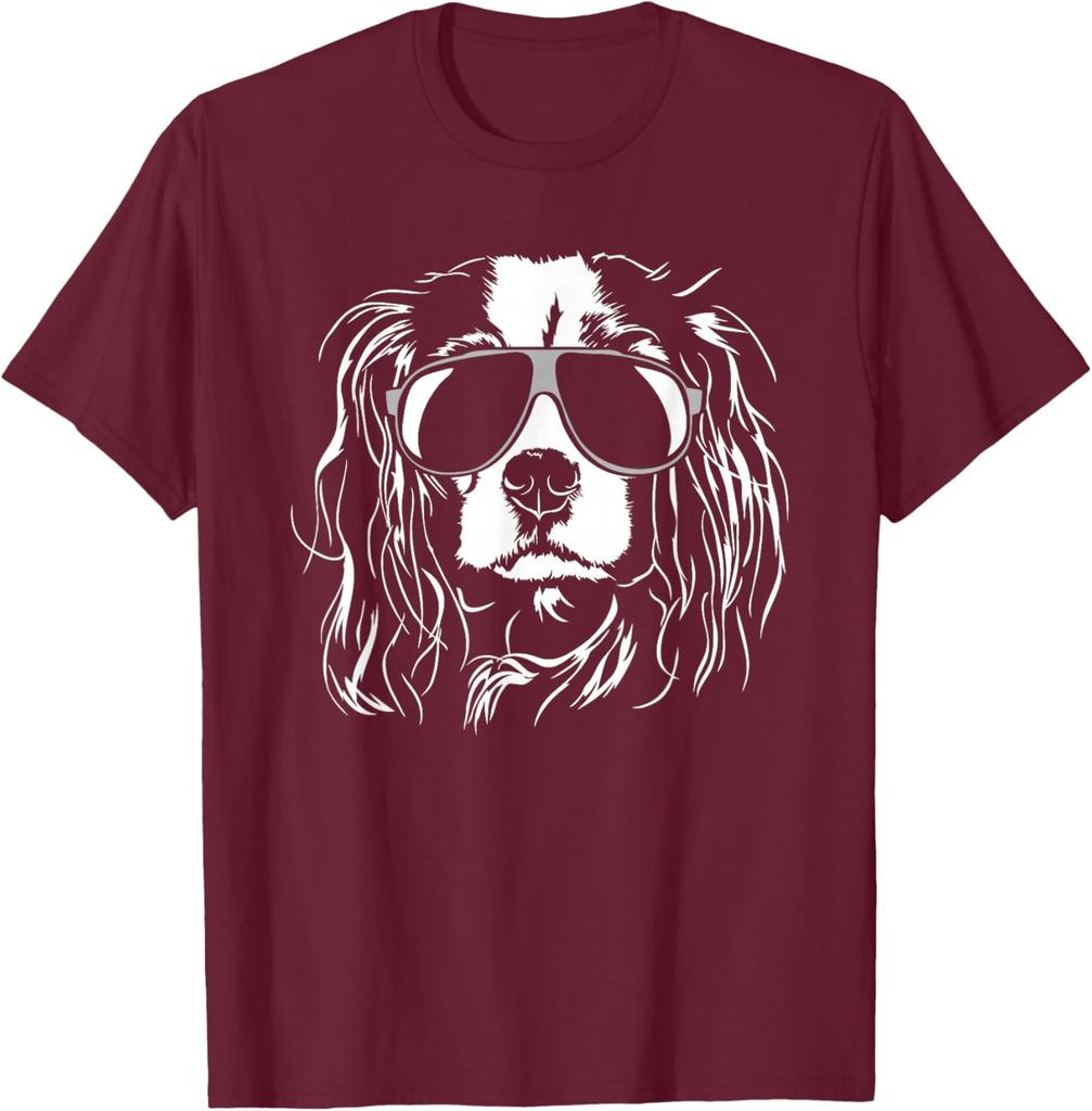 Cavalier King Charles Spaniel Wearing Sunglasses Graphic T-Shirt Cool Dog Lover Gift Cotton Tee