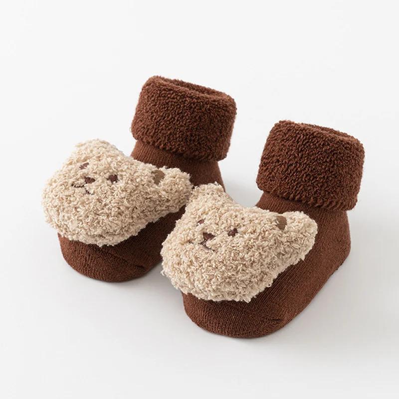 Cute Cartoon Animal Baby Socks for Boy Girl Winter Soft Cotton Bear Anti Slip Soled Newborn Toddler Sock Kids THhicken Socken