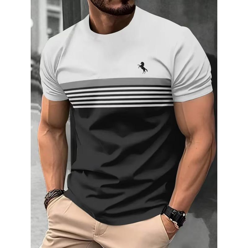 Men T-Shirt Fashion Simple Striped Printed Street Harajuku Short Sleeve Oversized Tops Summer Daily Versatile Men's Clothing