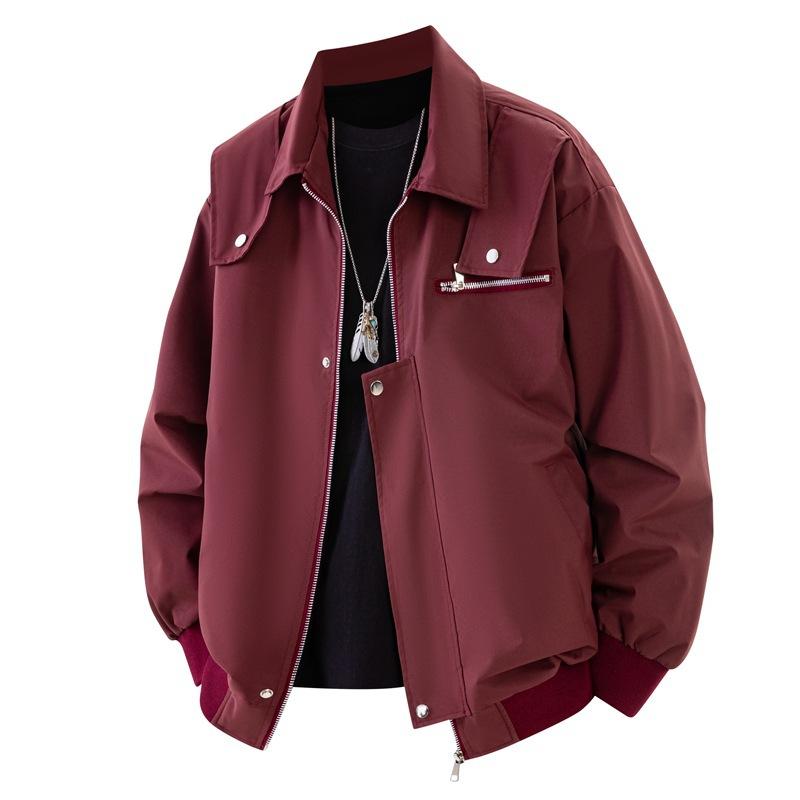 Men's American High-Street Spring and Autumn Lapel Jacket, Lapel Pilot Jacket Trendy Zip-Up Bomber Jacket for Men Daily Wea