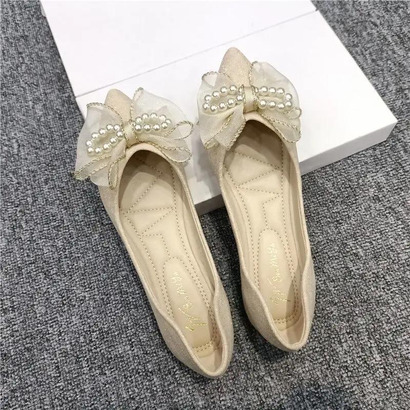 Pearl Pointed Toe Woman Flats With Heel Bow Bridesmaid 39 Beau Today On Promotion Korean Style Wholesale Stylish Shoes for Women