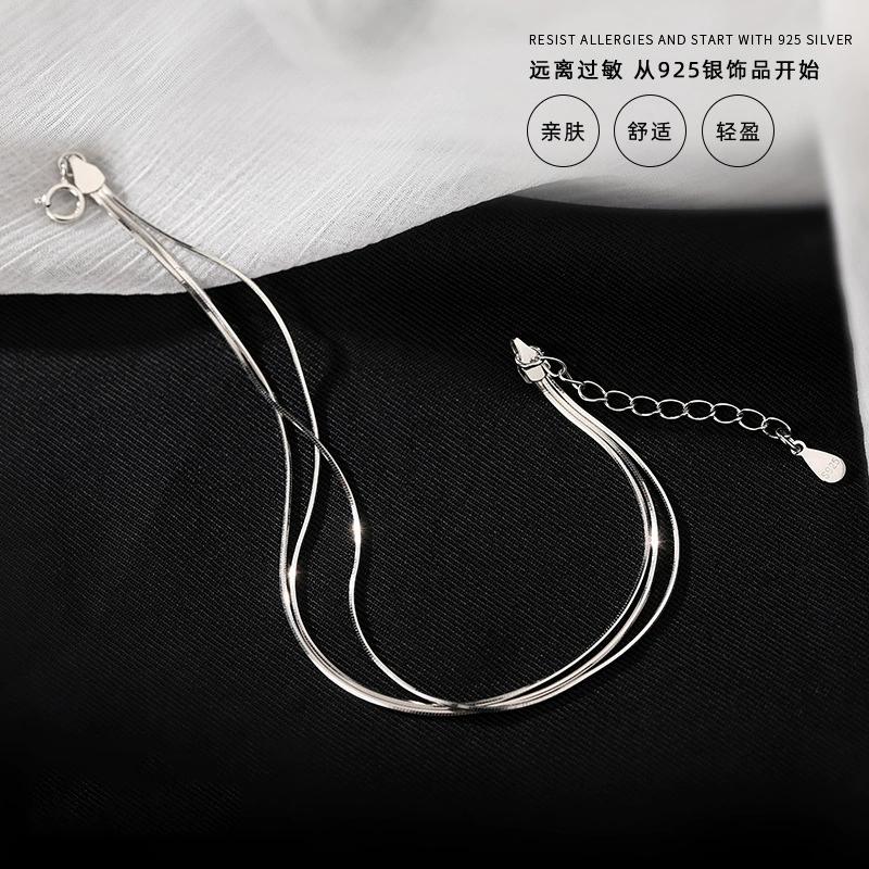 925 Silver Three Layer Snake Bone Bracelet for Women Korean Fashion Snake Bone Chain Bracelet Hip-Hop Party Jewelry