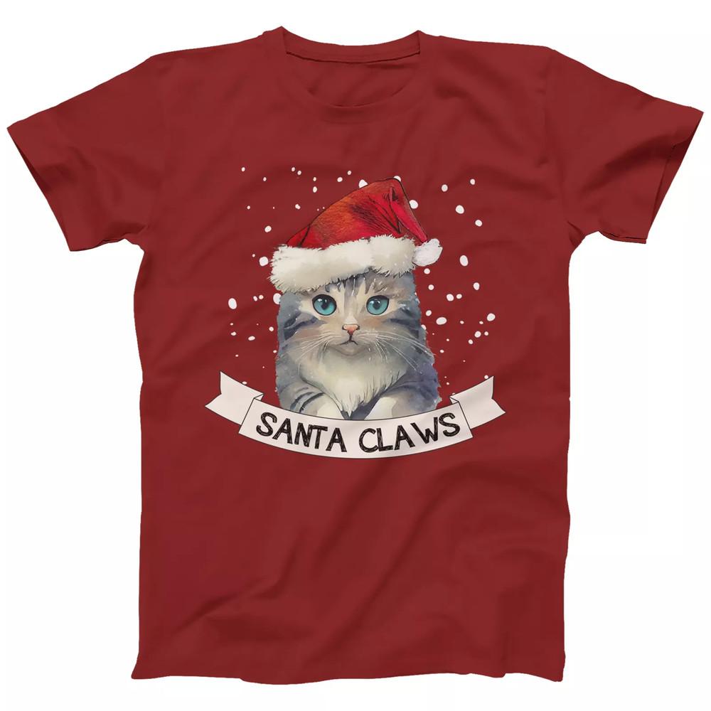 Cat Christmas Cute Cat Santa Claws Funny T Shirt Full Size S-5XL Unisex T-Shirt S