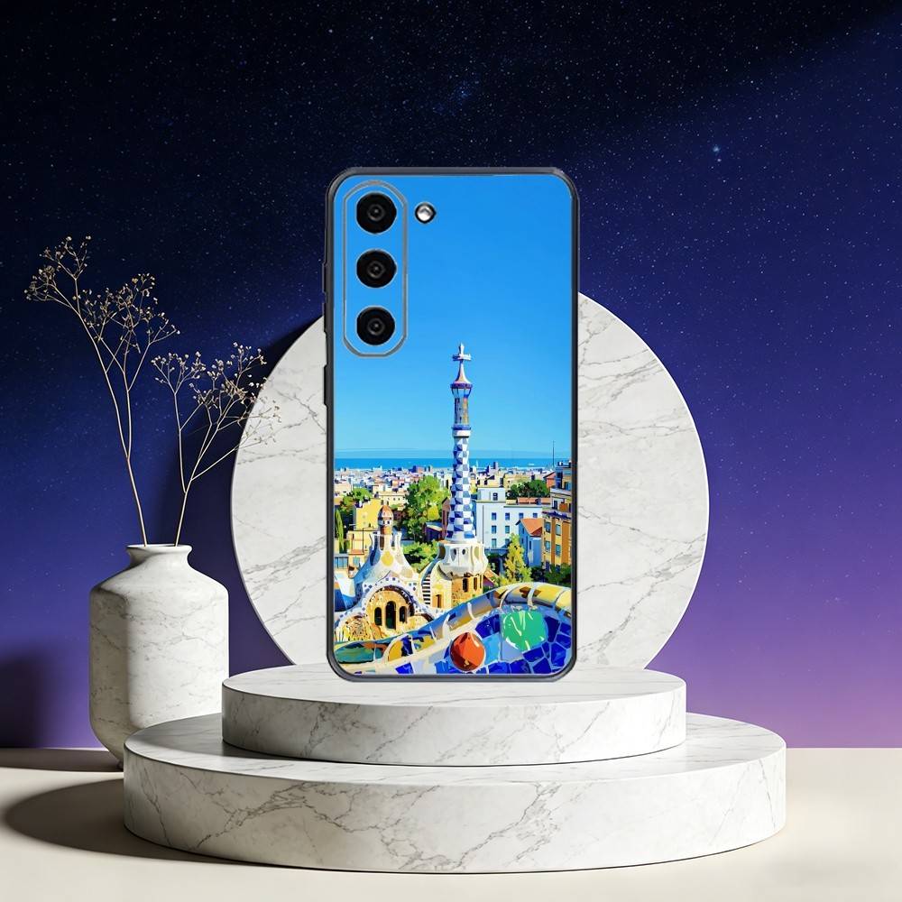 Architektonische Kulisse von Barcelona Handyhülle Für Samsung Galaxy A73,A72,A71,A70,A53,A52,A51,Andere Weiche Schwarze Hülle