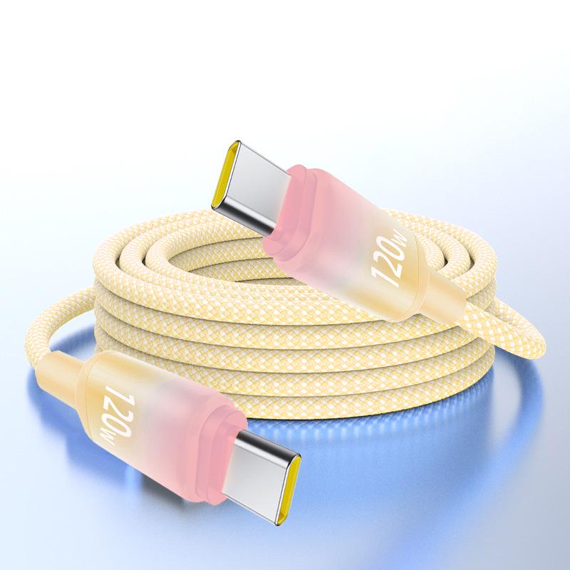 120W Dual Type-C Fast Charging Cable for Apple, Huawei, Vivo, OPPO, Honor Car Chargers
