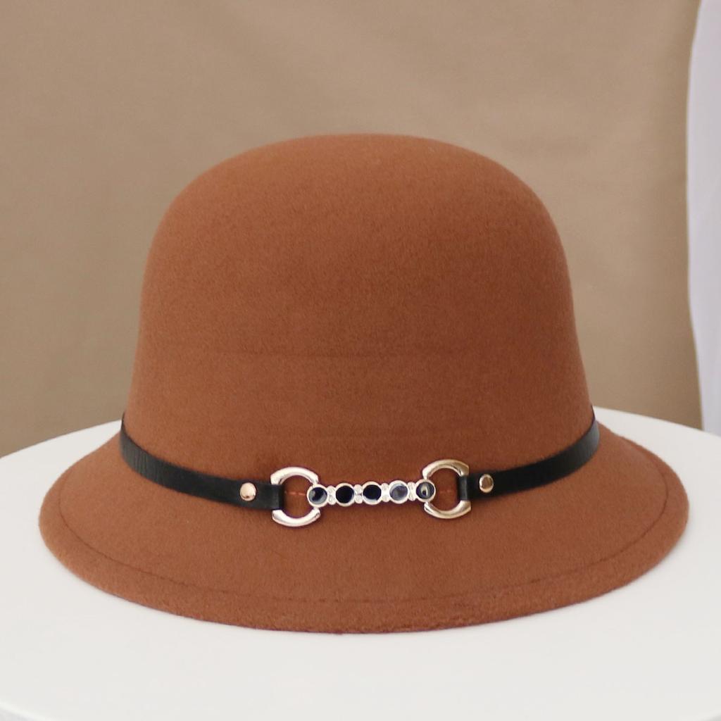 Hat Women's Autumn and Winter Wool British Thermal Basin Hat Foreign Style Short Brim Show Small Face Foldable Bucket Hat Tide