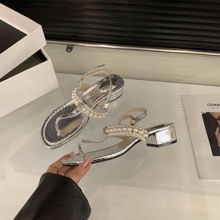 

Women Heeled Sandals Clip Toe Casual Shoes Woman Slingback Summer 2025 Trend Dress Loafers Shallow Flip Flops Sandalias De Mujer 35 серебряный