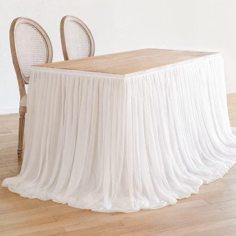 14ft Rectangle Table Skirt Polyester Ruffle Tulle Table Skirt for Wedding Bridal Birthday (75x426cm) A