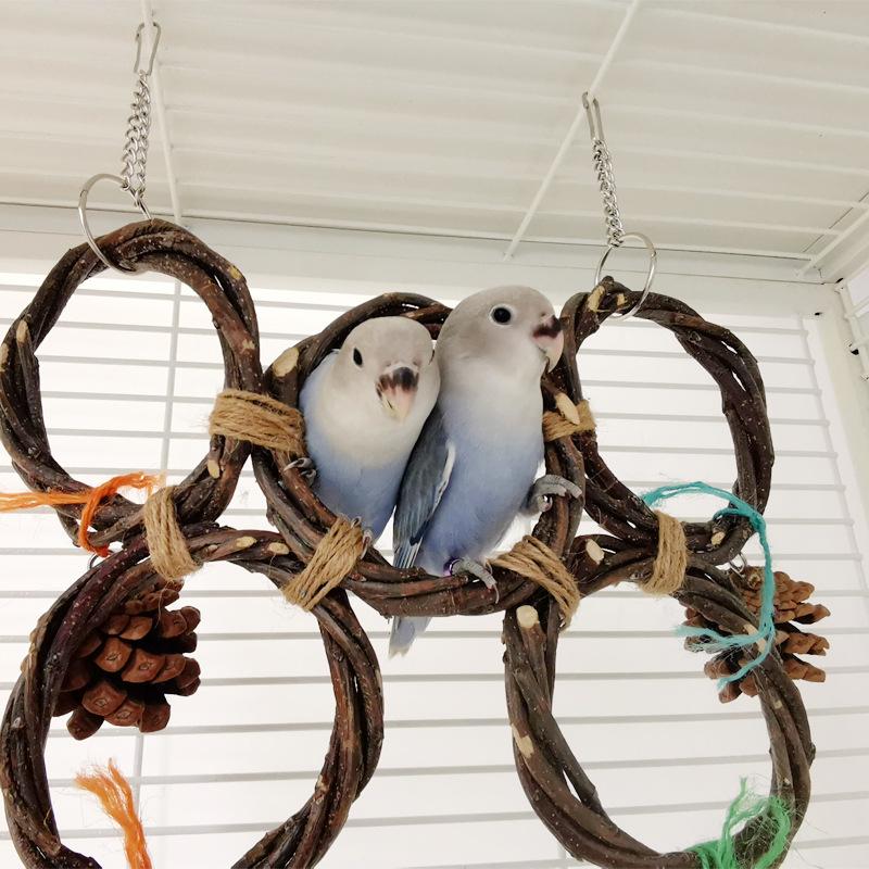 Papageienringe, Vogel-Apfelzweige, Handgeflochtene Ringe, Vogel-Schaukelspielzeug, Nagmaterial für Haustier-Papageienkäfige