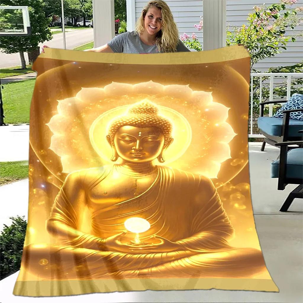 Buddha Sakyamuni Buddhisme Tro Religion Blødt Plys Tæppe, Flanel Tæppe Kastetæppe til Stue Soveværelse Seng Sofa Bed