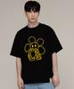 GRAVER [Unisex] Comics Line Flower Drawing Short Sleeve T-Shirt_Black