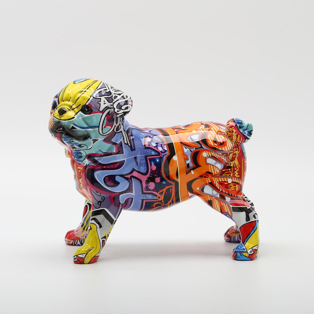 Nordic Painting Graffiti French   Creative Resin Crafts Animal Dog Figurines Sculpture Home Wine Cabinet Office Decor