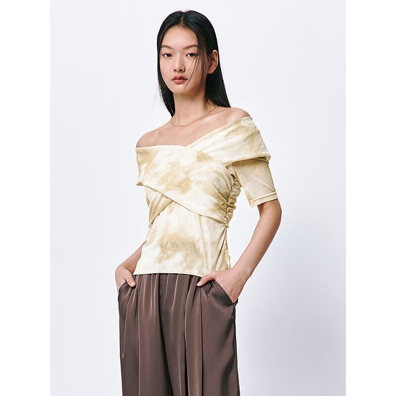 PEACEBIRD Women s V-neck Printed Irregular Hem Blouse L