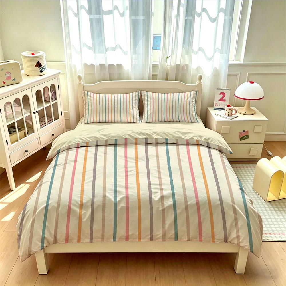 3PCS Simple Retro Colorful Vertical Stripe Duvet Cover Set, Soft Decorative Bedding, Machine Washable, Without Comforter Inse