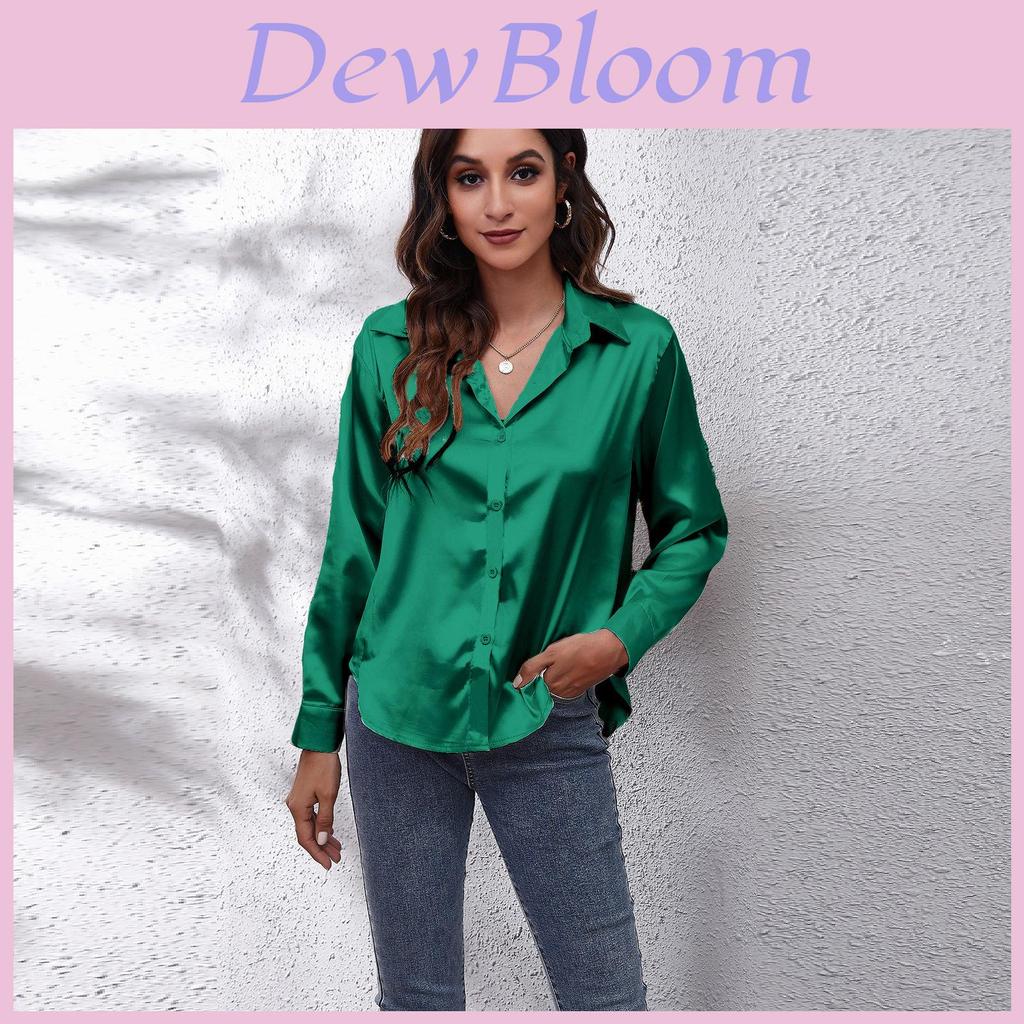 Satijnen Blouse Voor Dames Met Lange Mouwen En Knoopsluiting Voor Kantoor