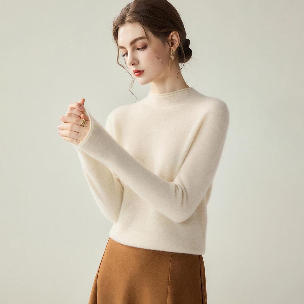 Damen Kaschmirpullover: Halbhoher Kragen, Langarm, Enganliegend, Gestrickter Pullover für Herbst/Winter