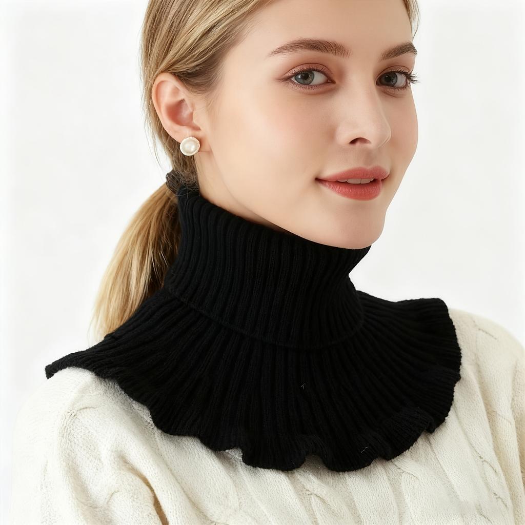 2Pcs Warm Knitted Fake Collar Woolen Women Turtleneck Knitted False Fake Collar Detachable Neck Scarf Thicken Windproof Fake Col