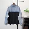 Autumn and Winter New Loose Casual Design Sweater Jacket Women's Zipper Splicing Denim Knitted Cardigan