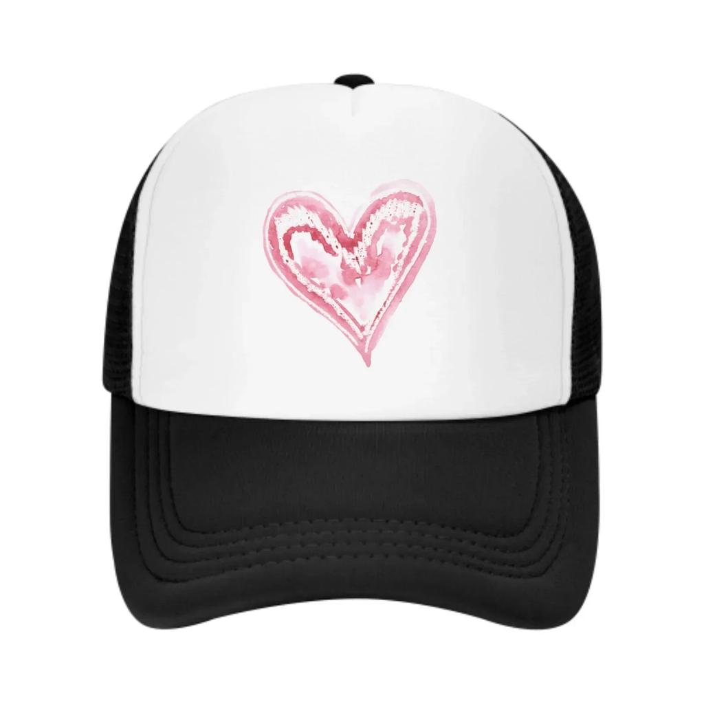 Pink Heart Mesh Trucker Hats for Unisex Women Adjustable Casual Fashion Baseball Caps for Outdoor Activities