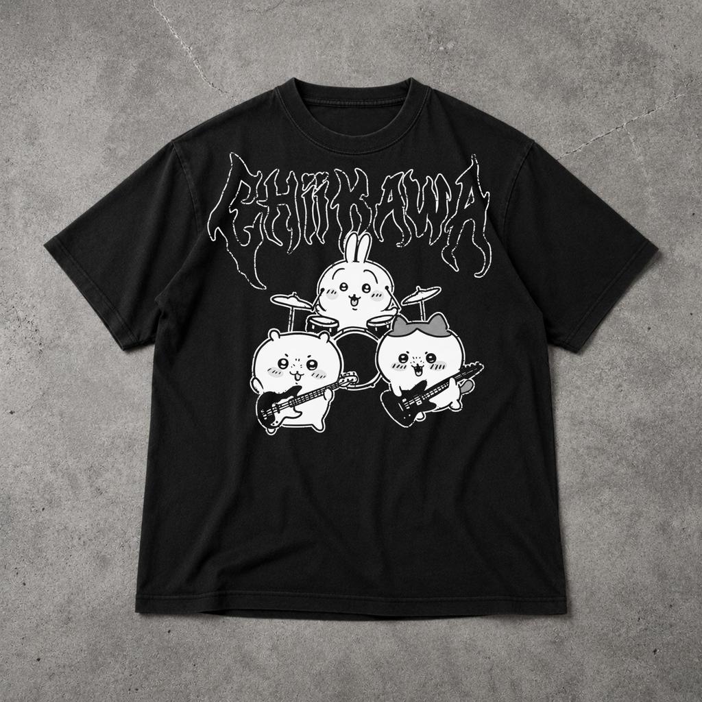 Metal Chiikawa T Shirt, Heavy Metal Anime Graphic Tee, Kawaii Punk Manga Style Shirt, Cute Goth Anime Tee