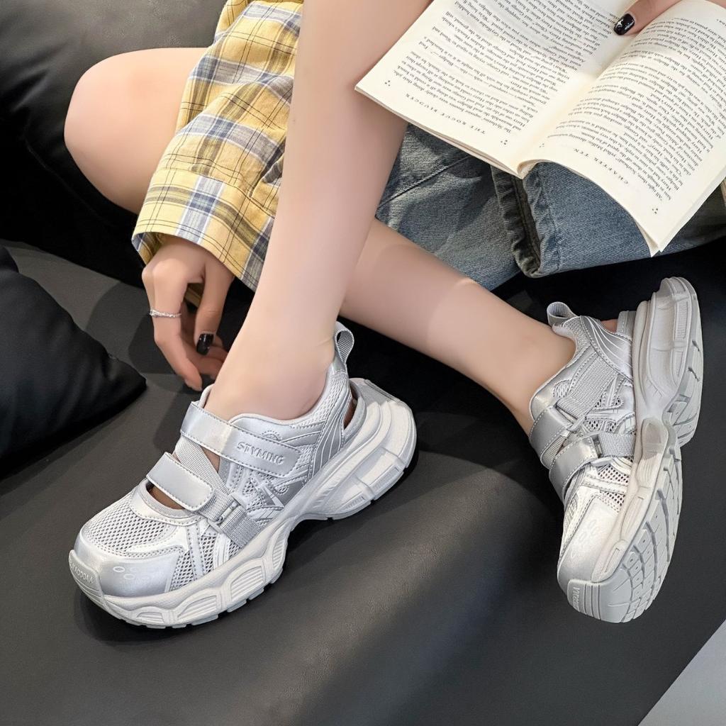 Thick-soled Hollow Dad Shoes Women's Spring and Summer New Versatile Velcro Fashion Casual Sports Sandals