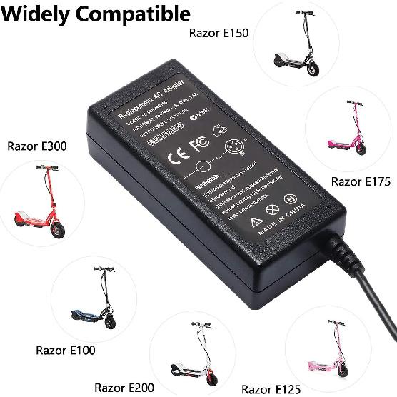 24V Scooter Battery Charger Compatible For Razor MX350 E300 E150 E175 E100 E200 E200S E300S E125 E500 PR200 E225S E325S MX400 ZR350 Dirt Bike, Pocket