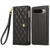 For Google Pixel 9 Pro XL Case Multi Card Slots Zipper Rhombus Leather Phone Cover with Wrist Strap