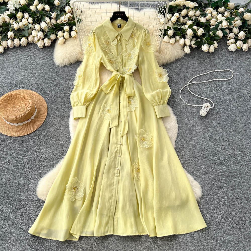 

Шикарное винтажное трехмерное однобортное приталенное элегантное сказочное корейское модное бохо женское платье макси XXL жёлтый