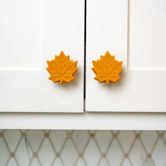 2 Pcs Decorative Knob Covers Fall Leaf Stretch Over Hardware Decorations for Autumn Kitchen Bathroom Home Dressers Decor
