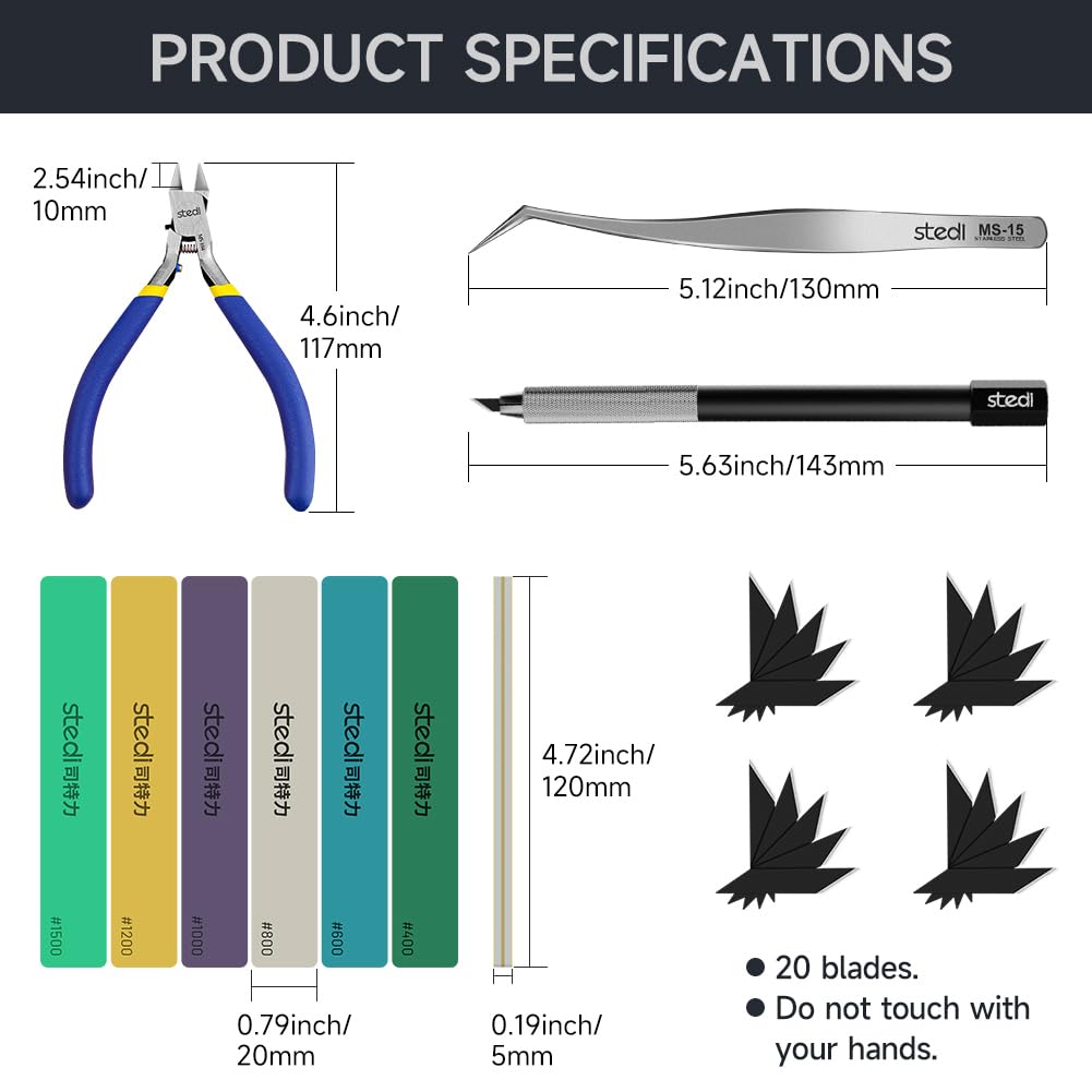 Stedi Plastikmodellbau Werkzeug Gravur Schleifen Bastelwerkzeuge für Anfänger Set Dünne Zange, Pinzette, Werkzeug, Stift,