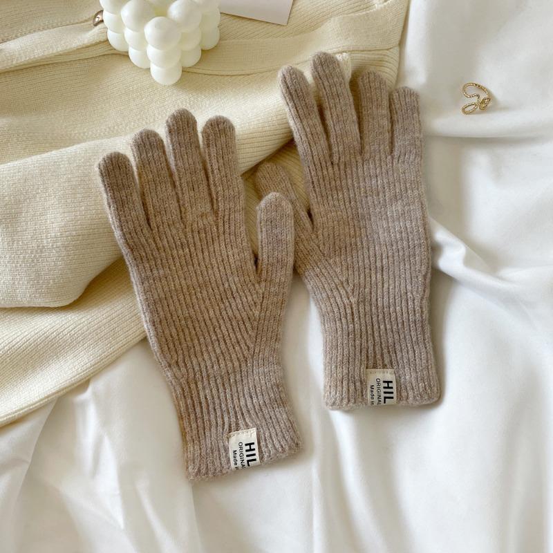Simple earth-colored wool gloves knitted gloves women's autumn and winter warm advanced relaxation short gloves