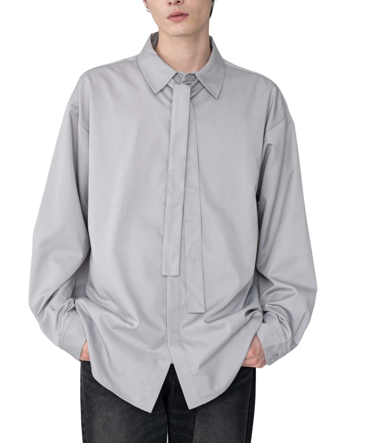 

WEGO Unisex Long Sleeve Tailored Shirt with Bow Loose Casual Korean Autumn Size Gray Men s Tie, Fit, Outfit, Style, Outfit, Gift, M, серый