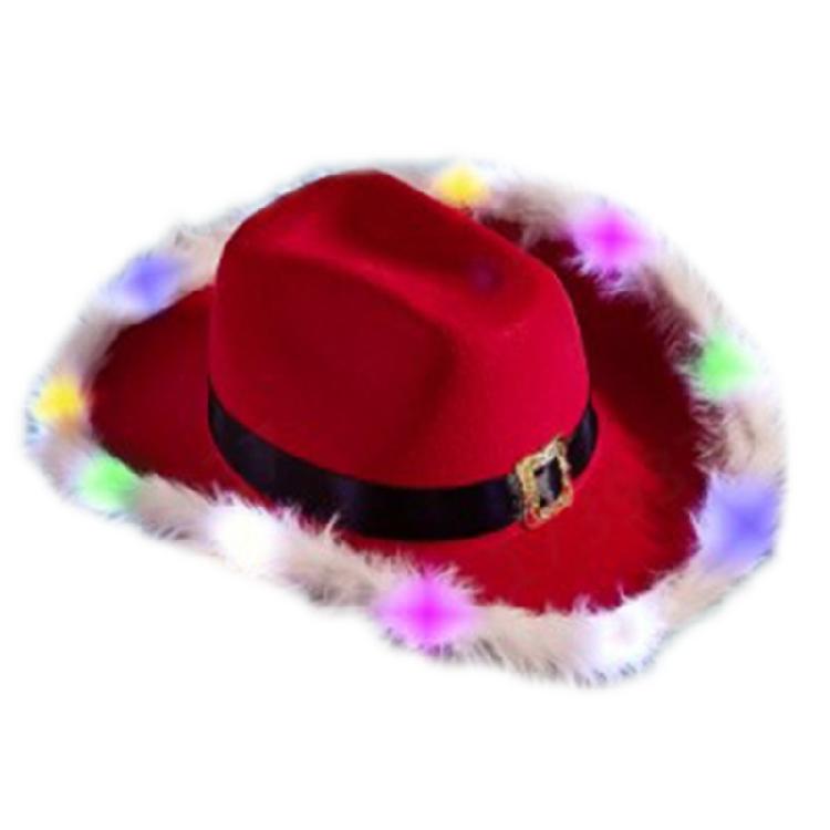 Feather Brim Cowboy Christmas Hat with Feather Brim Christmas Felt Adult Hat