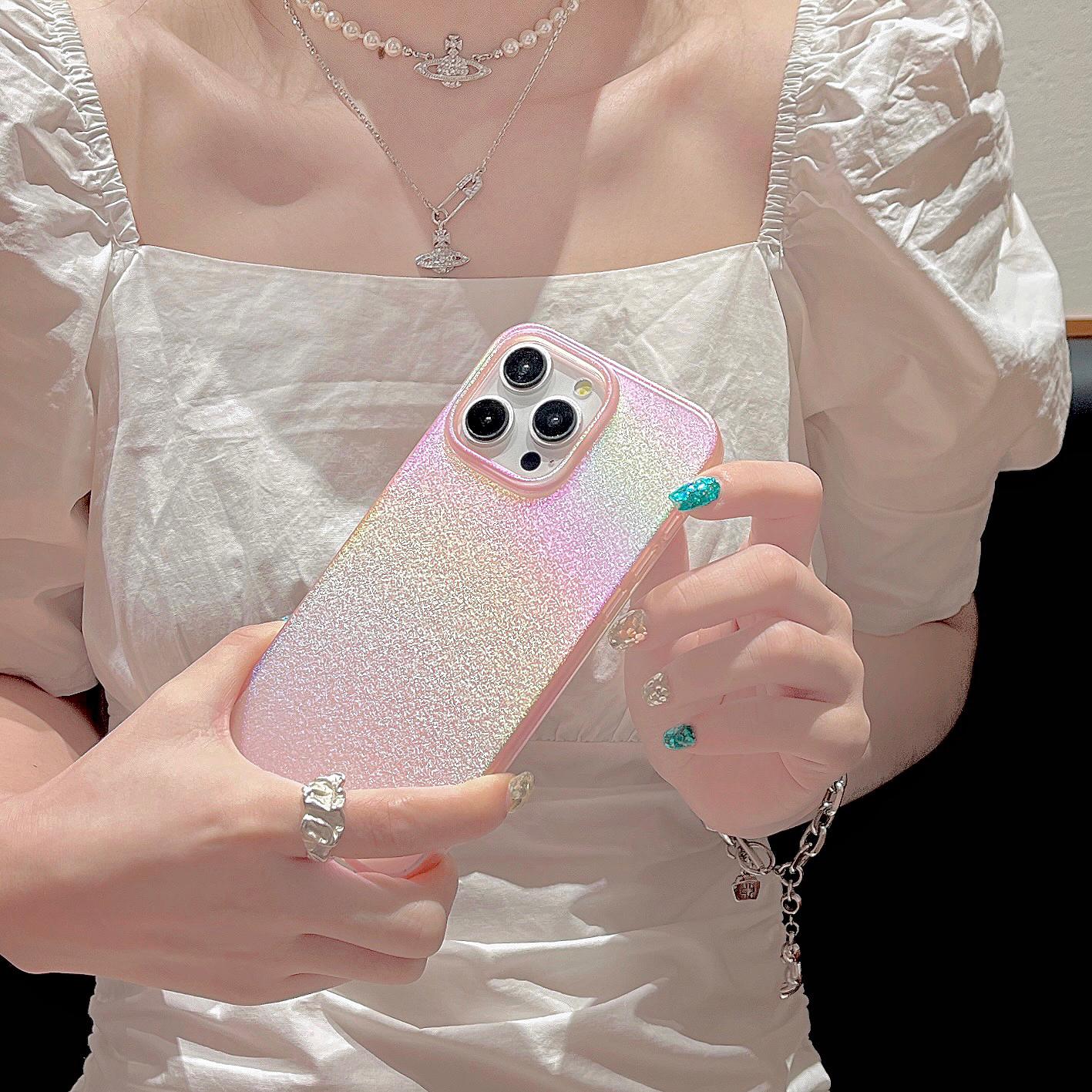 

For iPhone 15 Pro Case Shiny Pearlescent Texture Soft TPU Phone Cover Pink
