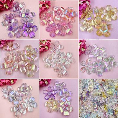 5 Stück 29*4mm Acryl Schillernde Blumen Lose Perlen für Schmuckherstellung DIY Perlenarbeiten Halskette Armband Handgefertigt