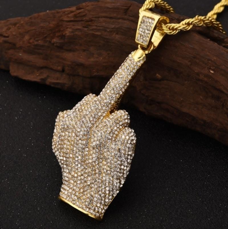 

Street Style Hip Hop Full Finger Personality Fashion Pendant Vertical Middle Finger Men Necklace Trendy Jewelry